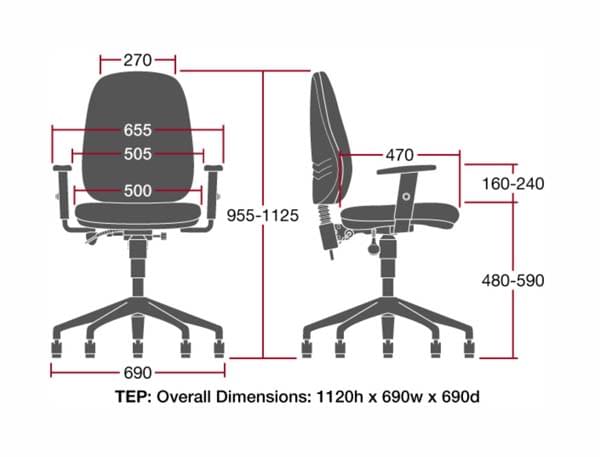 correct dimensions for tep office chair