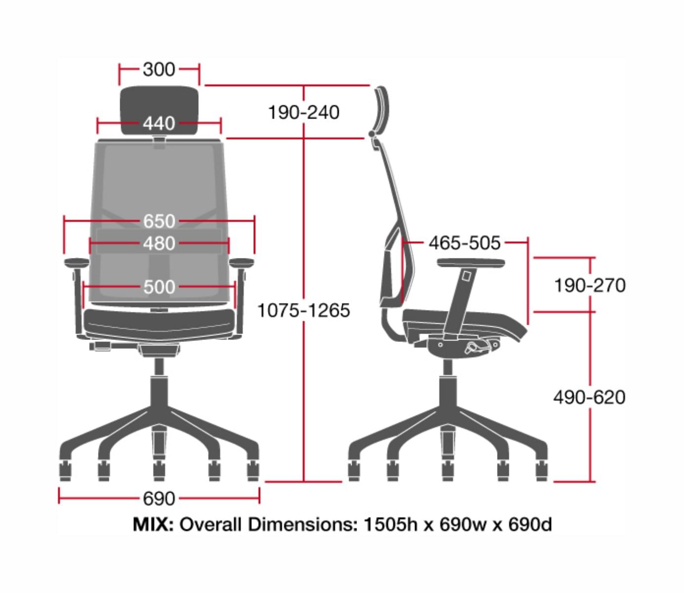correct dimensions for vector desk chair
