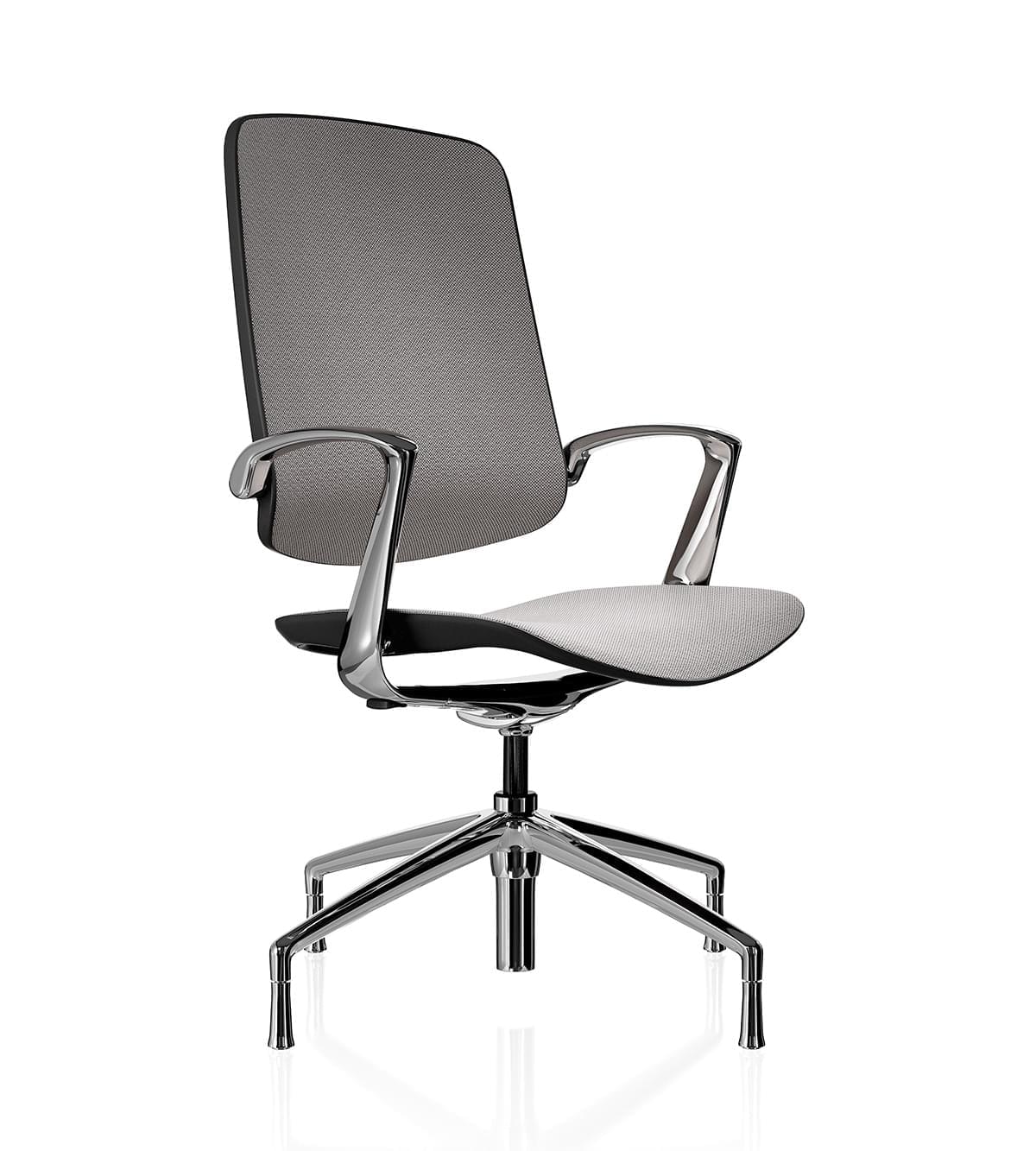 Trinetic Mesh Chair - White frame polished 4 star base with silver castors - front