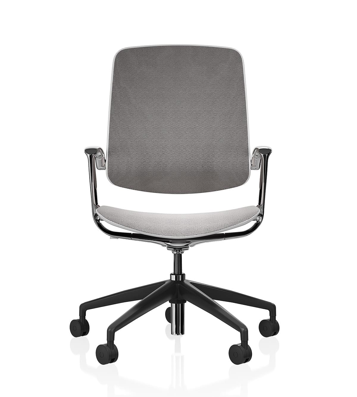 Trinetic Mesh Chair -White frame 5 star black base, black castors - front