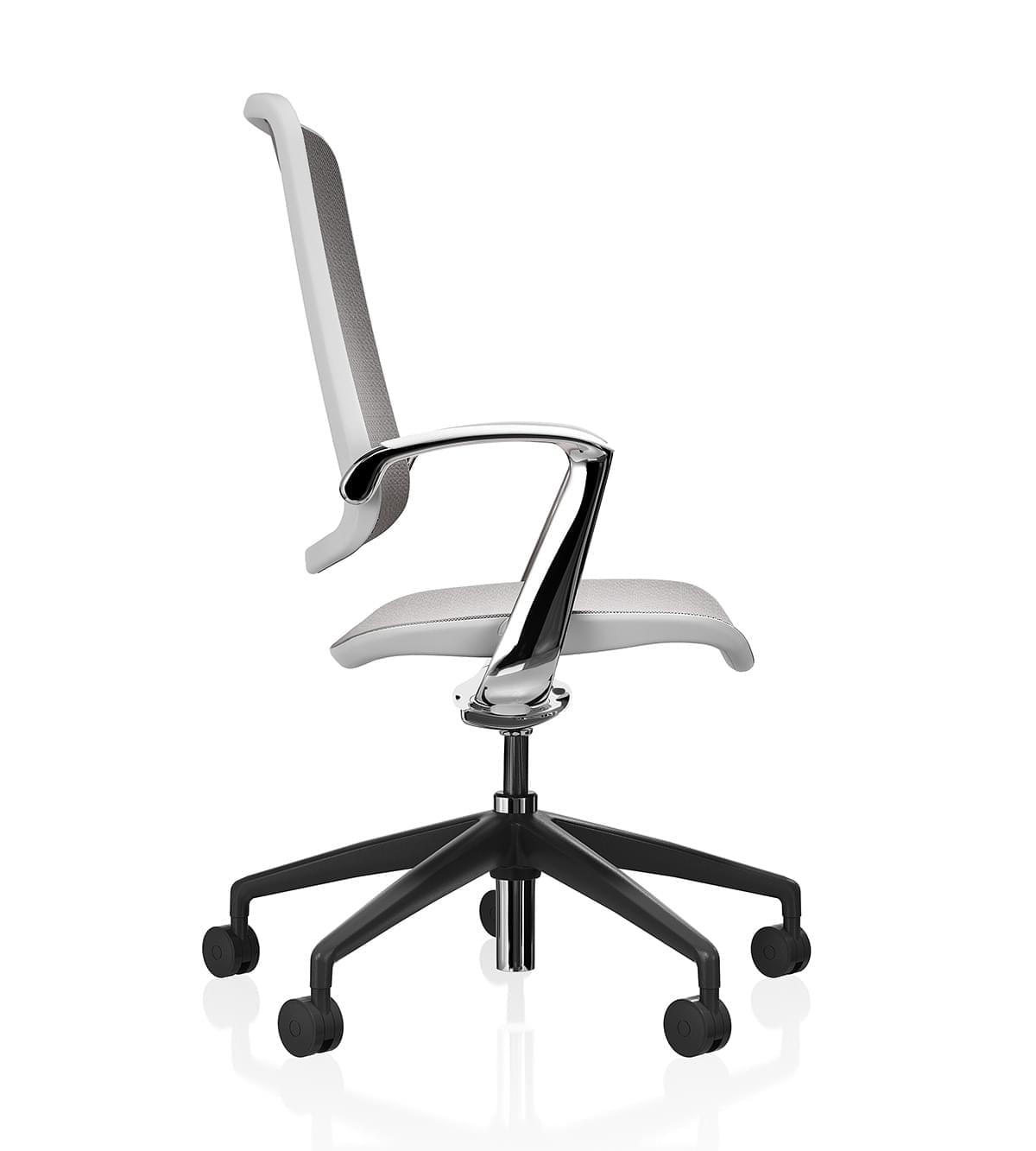 Trinetic Mesh Chair- White frame black 5 star base with black castors - side
