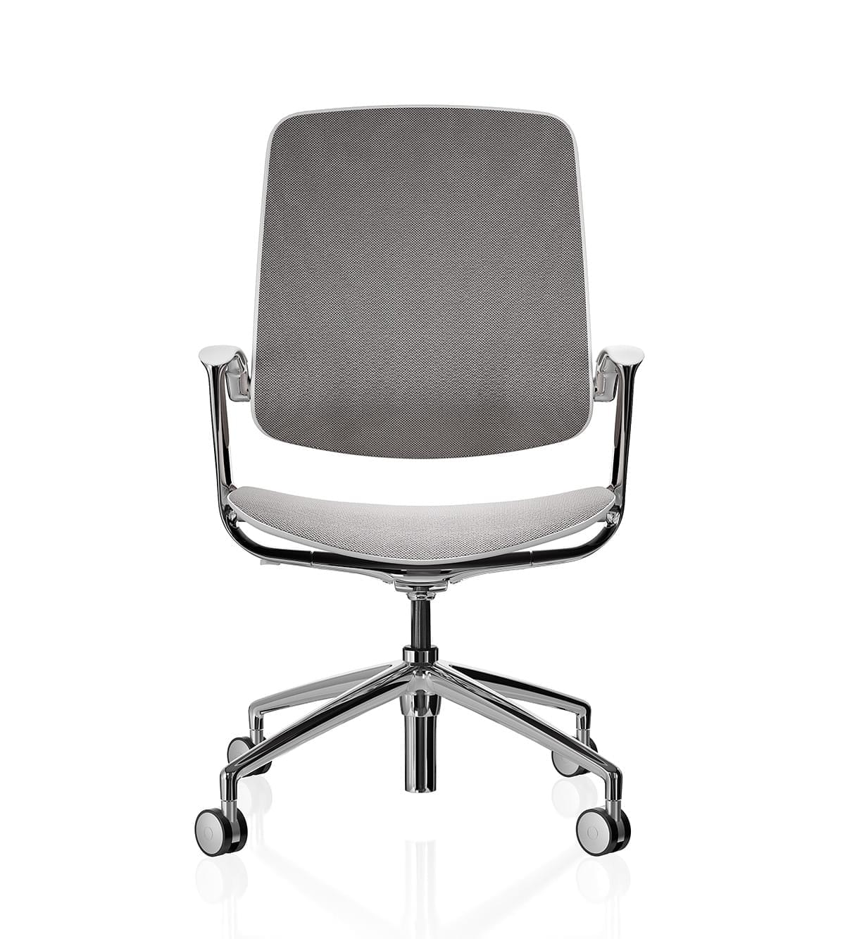 Trinetic Mesh Chair - White frame polished 4 star base with castors front