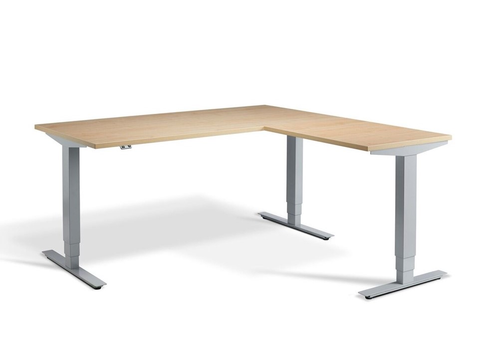 Advantage Corner Desk, Silver Frame with Maple top