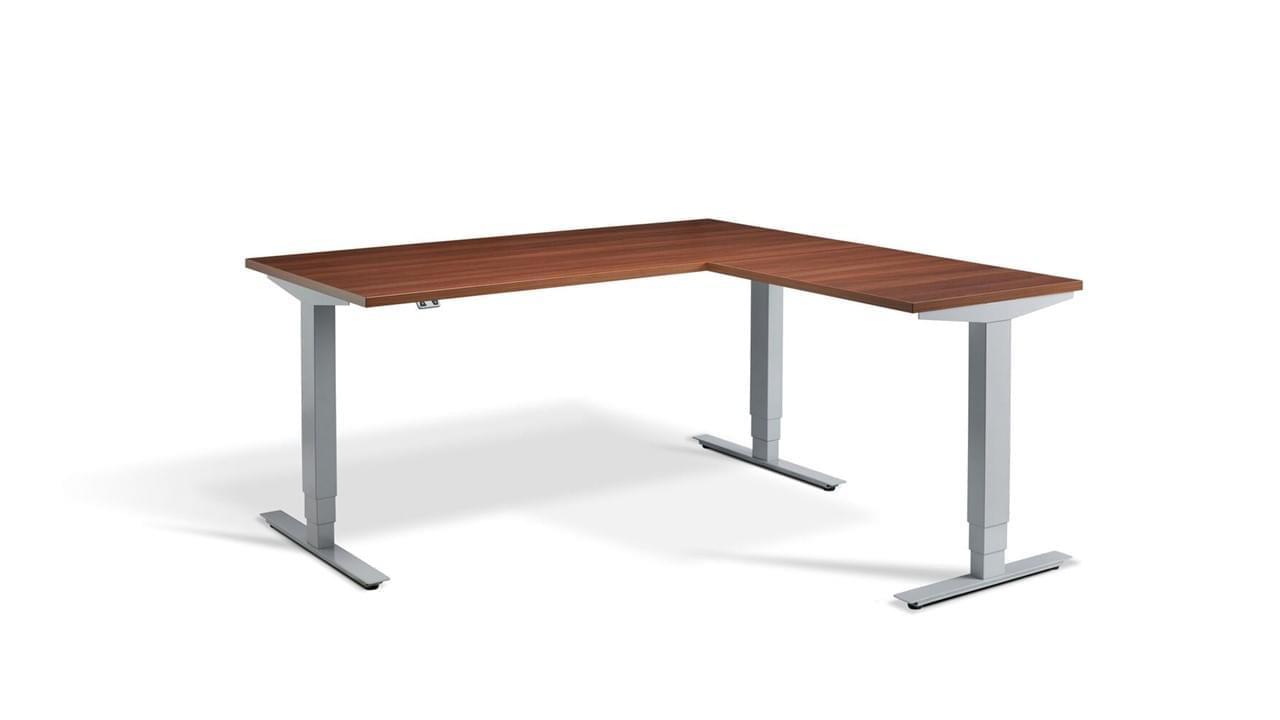 Advantage Corner Desk, Silver Frame with Walnut top