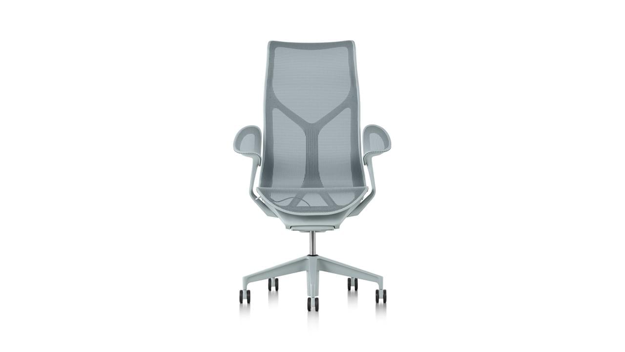 Cosm High Back Chair with Leaf Arms in Glacier - Front