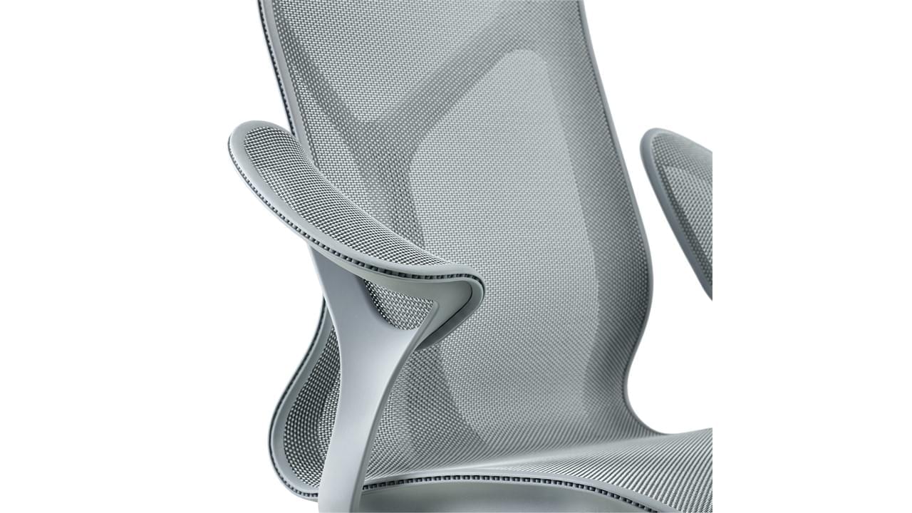 Cosm High Back Chair with Leaf arms in Glacier Detail