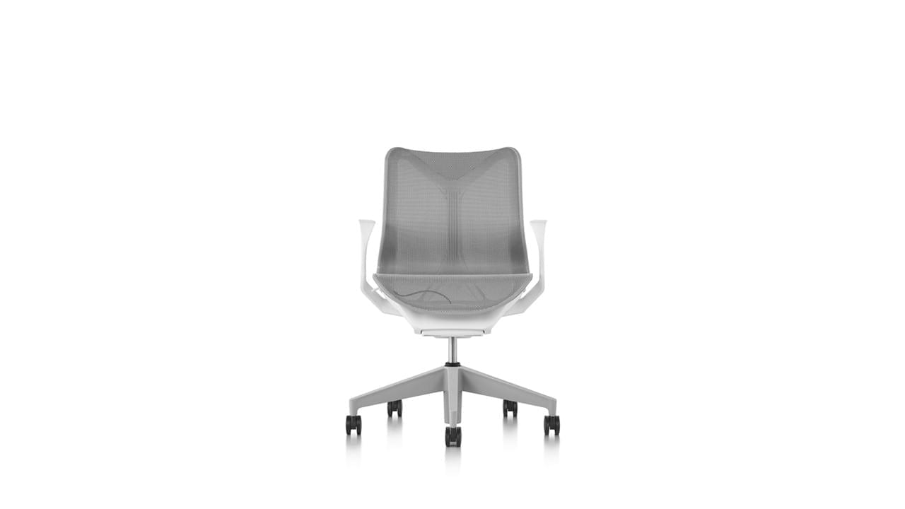 Cosm Low Back Studio White with Fixed Arms - Front
