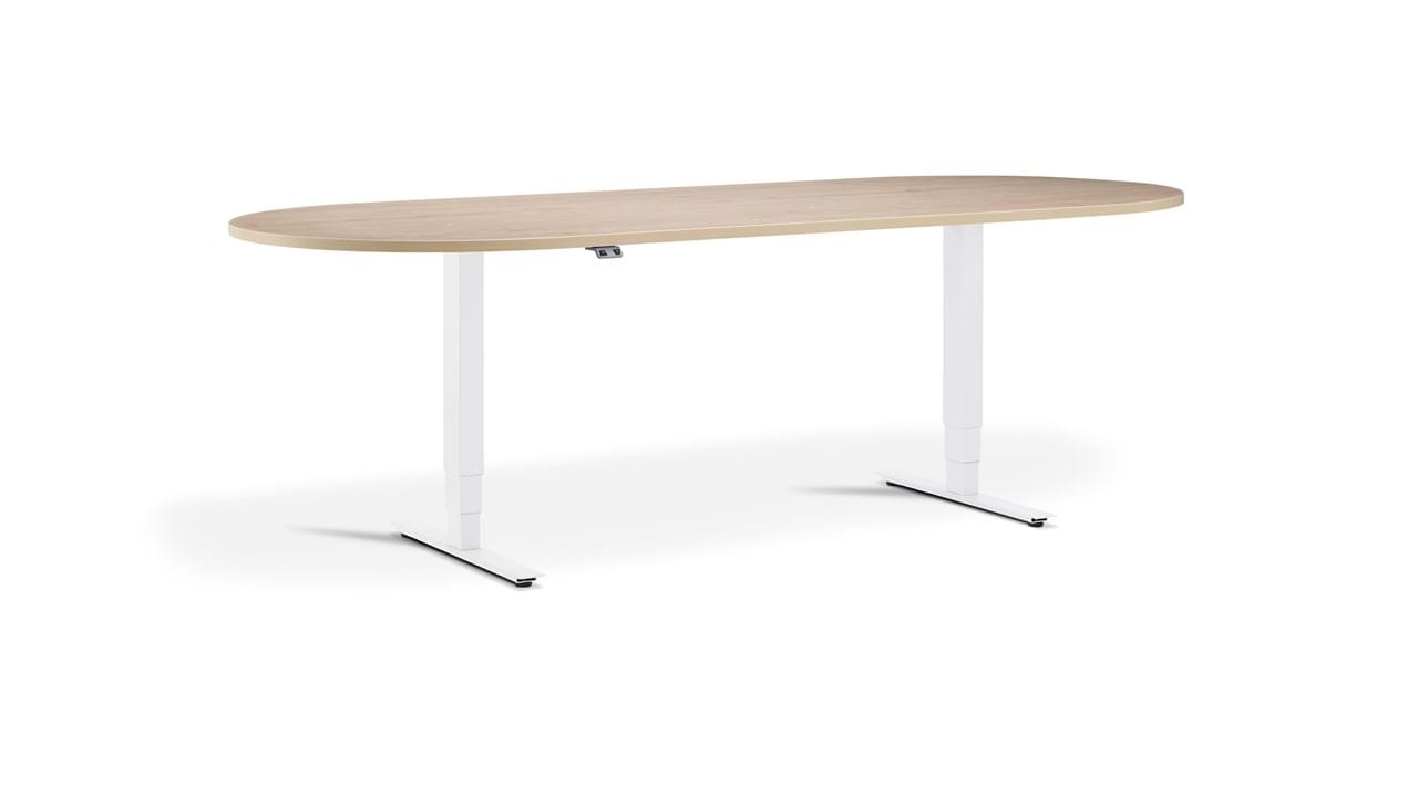 Advance D End Sit Stand Table White Leg Maple Top